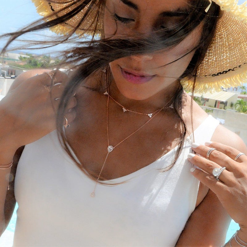 espere CZ Pear Drop Lariat Necklace 16" with 2.75" Y Drop Adjustable, 14K Rose Gold Finish - Image 2
